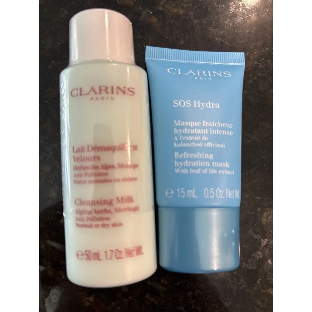 Clarins Cleansing Milk Alpine Herbs Normal To Dry Skin + SOS Hydra NEW Travel
